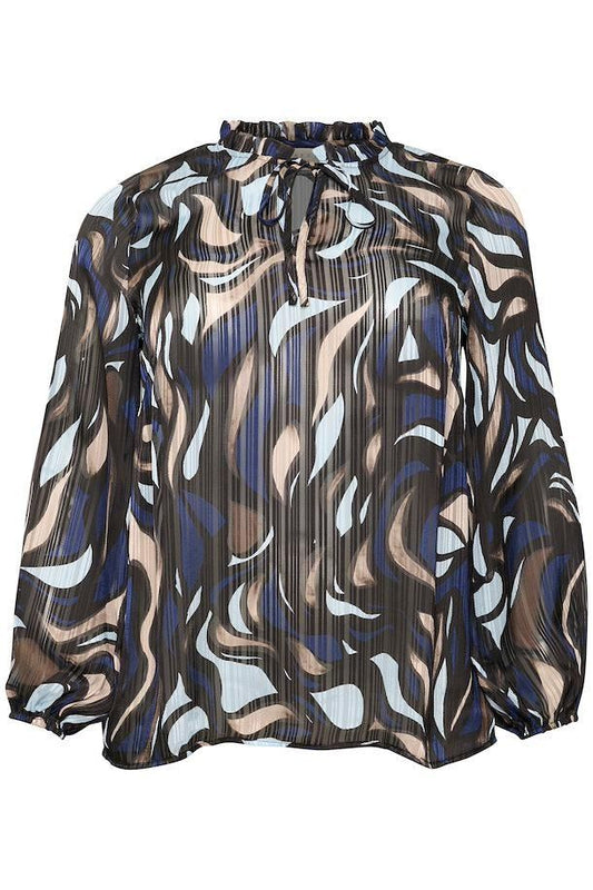 Kaffe Curve Recycled Polyester Blouse – Long Sleeve Abstract Top for Women