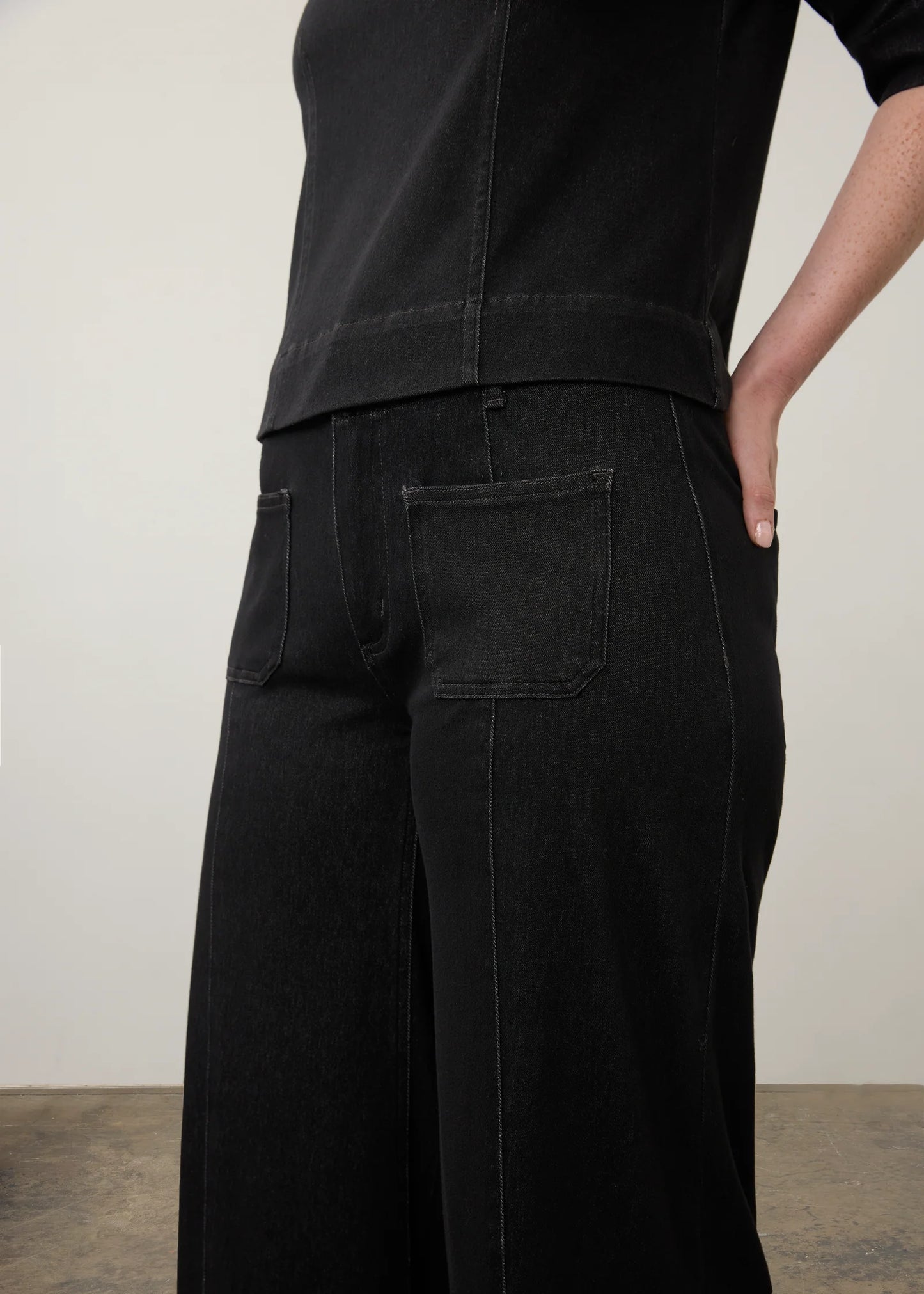 Pull On Wide Leg Denim Pant in Carbon Black by French Dressing Jeans