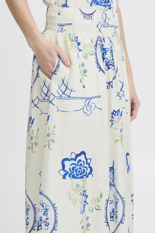 Folkwear 3/4 Sleeve Dress in Blue and White Pattern by ICHI