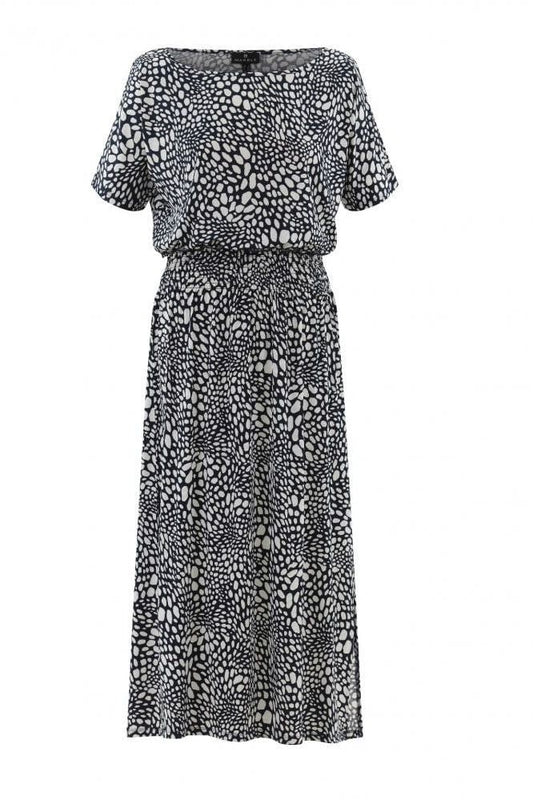 Flowy Maxi Dress In Navy Dots by Marble Scotland