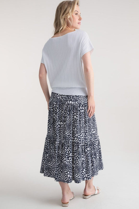 Timeless Long Skirt with White Dots on a Navy Background by Marble Scotland