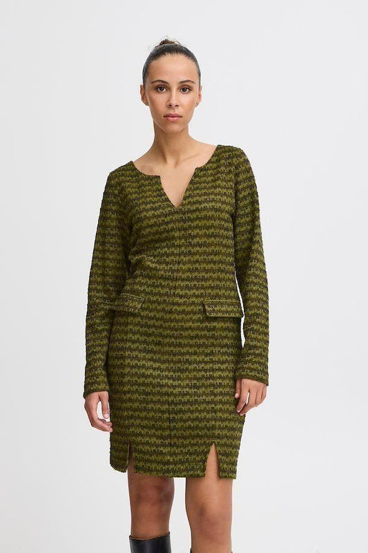 Striped Jacquard Dress in Green Mix by ICHI