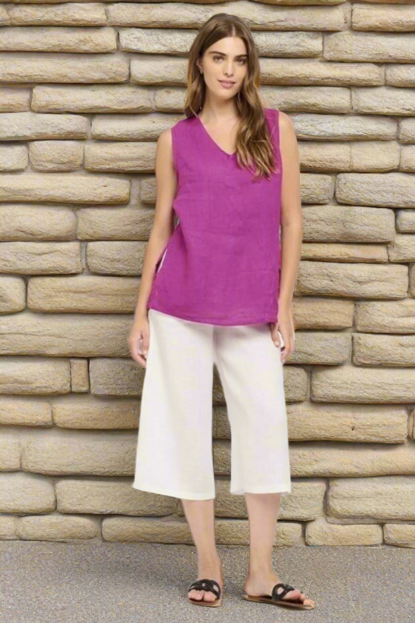 Women's Sleeveless Linen Tank in Magenta by Pistache Apparel
