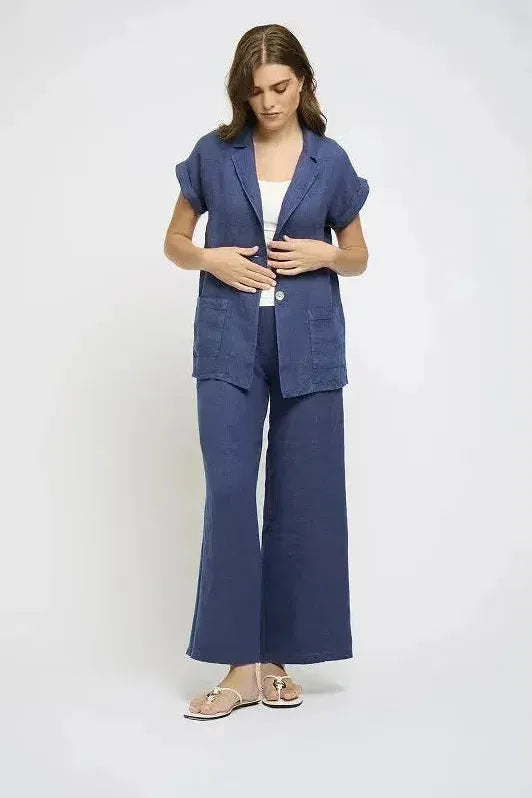 Women's Short Sleeve Linen Blazer by Pistache Apparel in Black or Navy