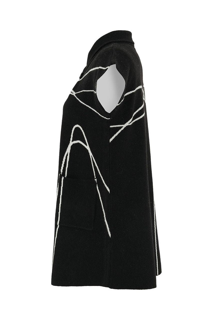 Women’s Cap Sleeve Knit Vest – Black & White Abstract Lines by Dolcezza