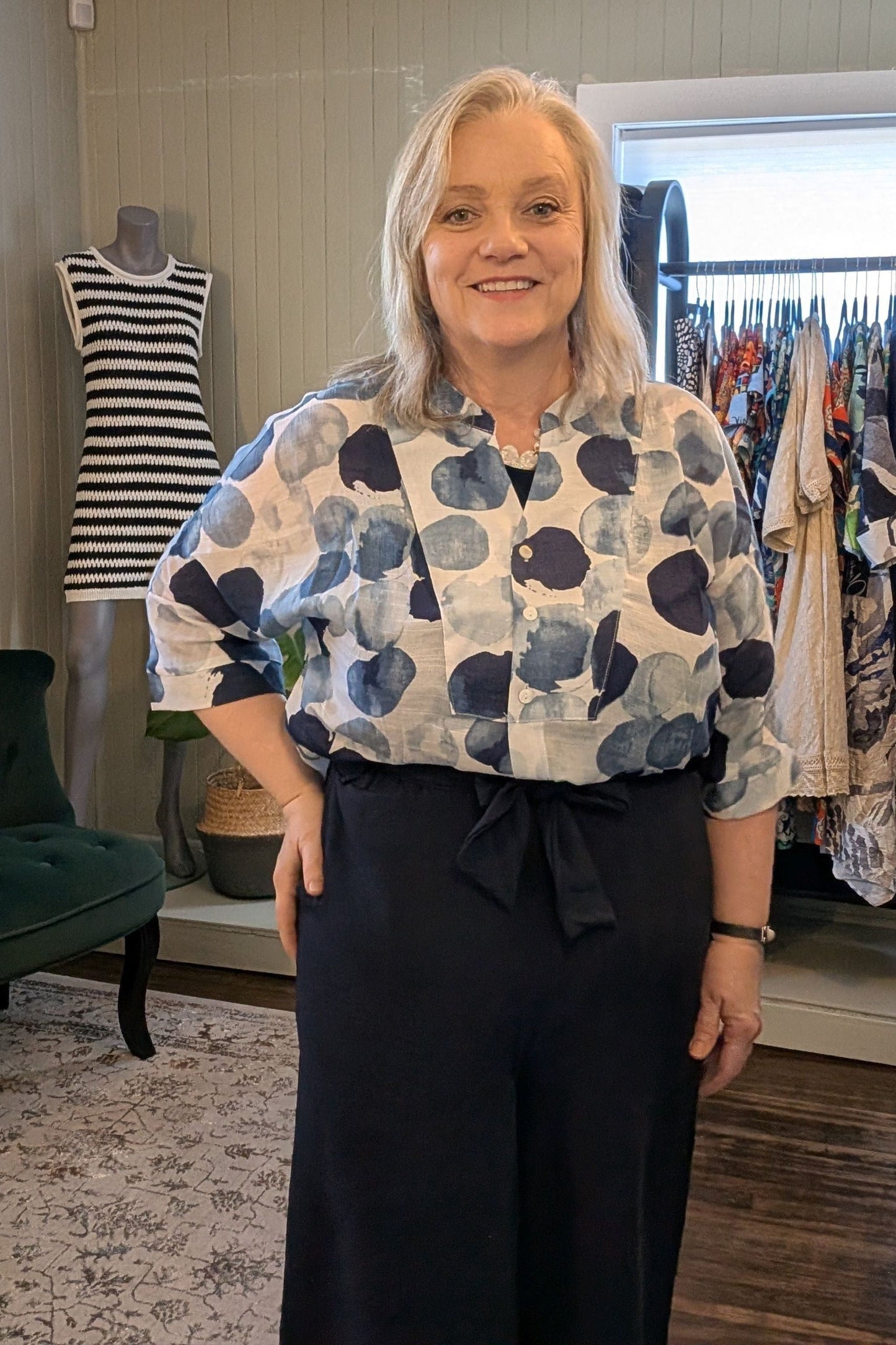 Lightweight Wide Leg Crop Pants with Sash Belt in Navy by GOA