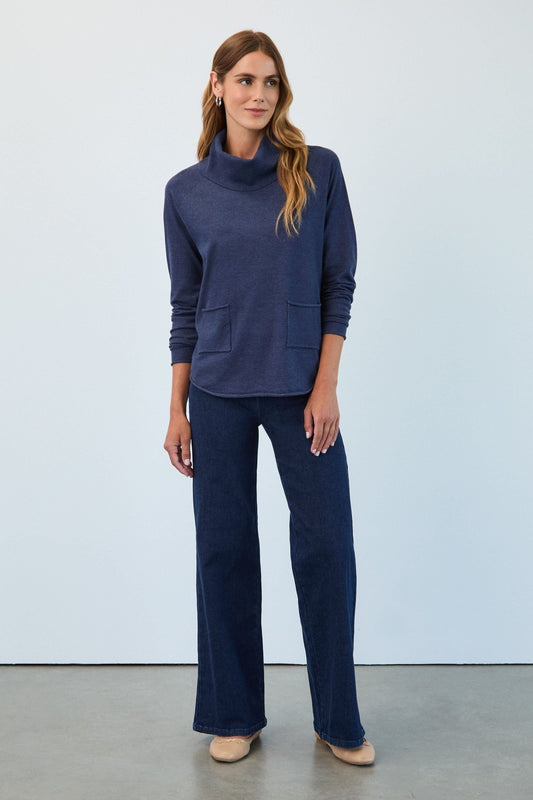 Women's Long Sleeve Cowl Neck Sweater in Dark Indigo by French Dressing Jeans