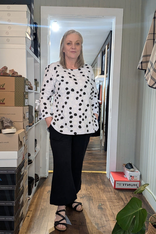 Button Detailed Cuff on Washed Black French Terry Capri by Wild Palms 5743