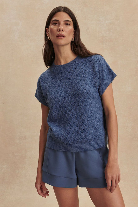 "Coming Soon" Manae Pointelle Knit Top in Bijou Blue by Varley UK