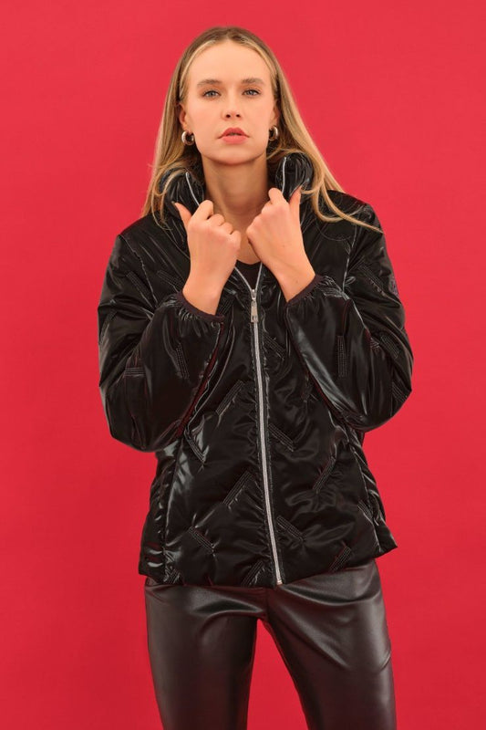 Women's Sleek Black Quilted Lightweight Jacket by Dolcezza