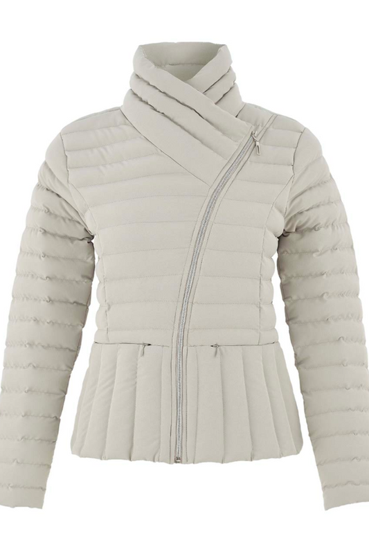Women's Assymetrical Shawl Collar Quilted Jacket in Silver by Dolcezza
