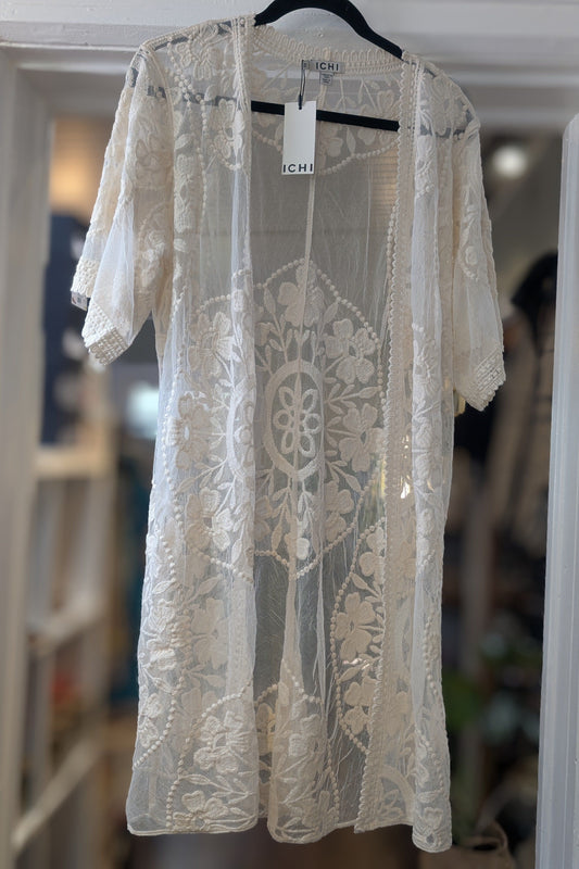 Women’s 100% Cotton Kimono Cover Up in Cloud Dancer White by Ichi Iabree