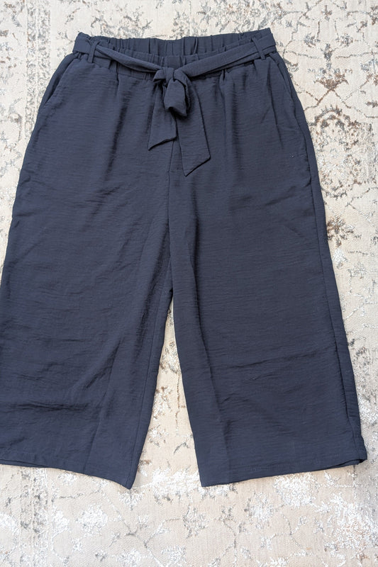 Lightweight Wide Leg Crop Pants with Sash Belt in Navy by GOA