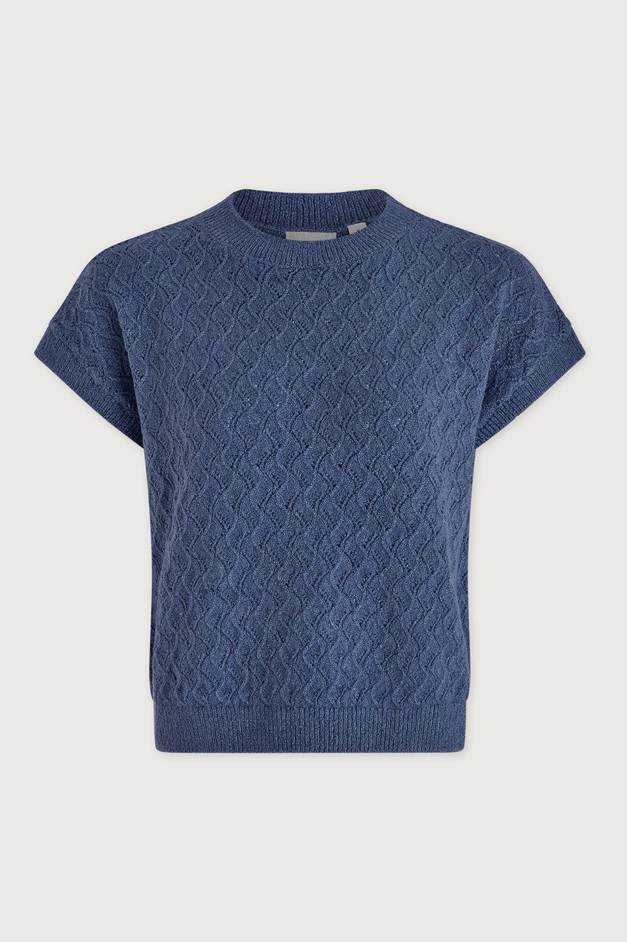 Manae Pointelle Knit Top in Bijou Blue by Varley UK