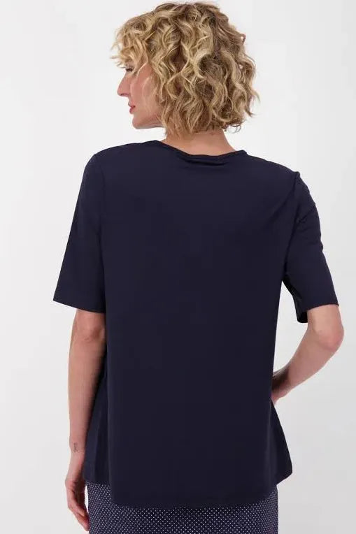 Women's Long V Neck T Shirt by Spanner in Navy