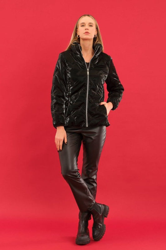 Women's Sleek Black Quilted Lightweight Jacket by Dolcezza