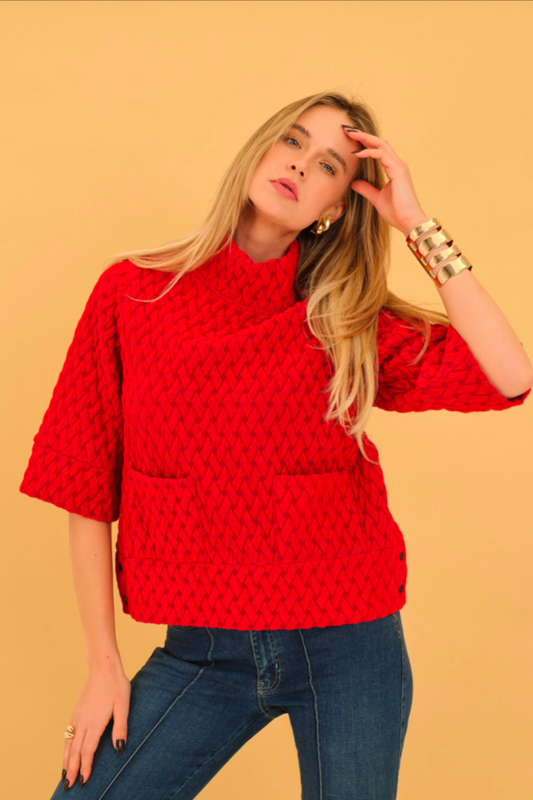 Women’s Basket Weave Look Top in Red by Dolcezza