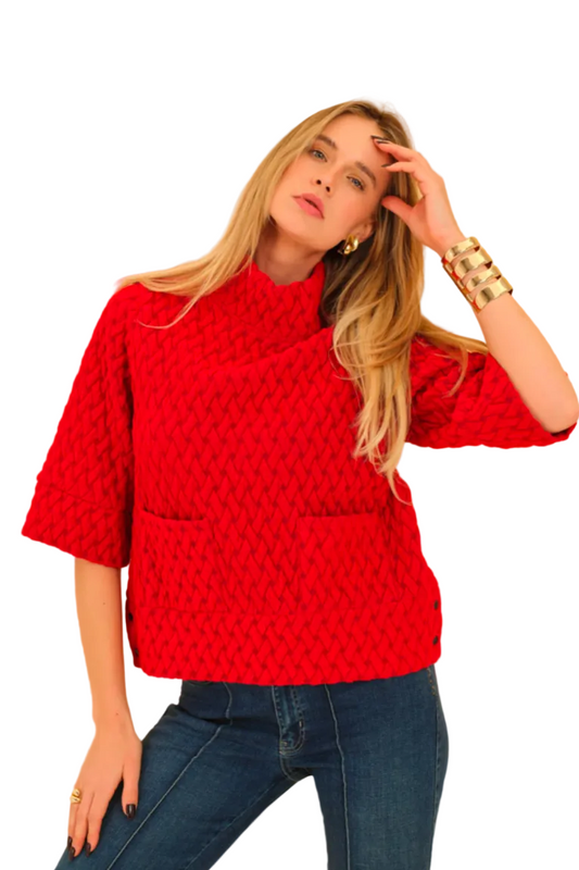Women’s Basket Weave Look Top in Red by Dolcezza