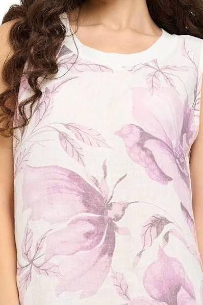 Women's Sleeveless Linen Dress by Pistache in a Lilac Floral Print