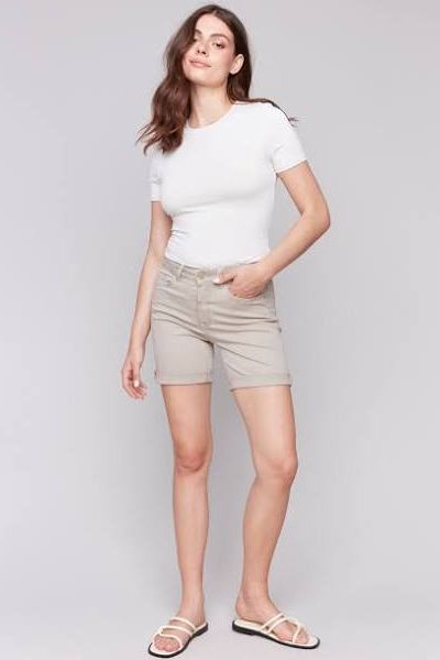 Cuffed Shorts in Greige by Charlie B C8029 Final Sale