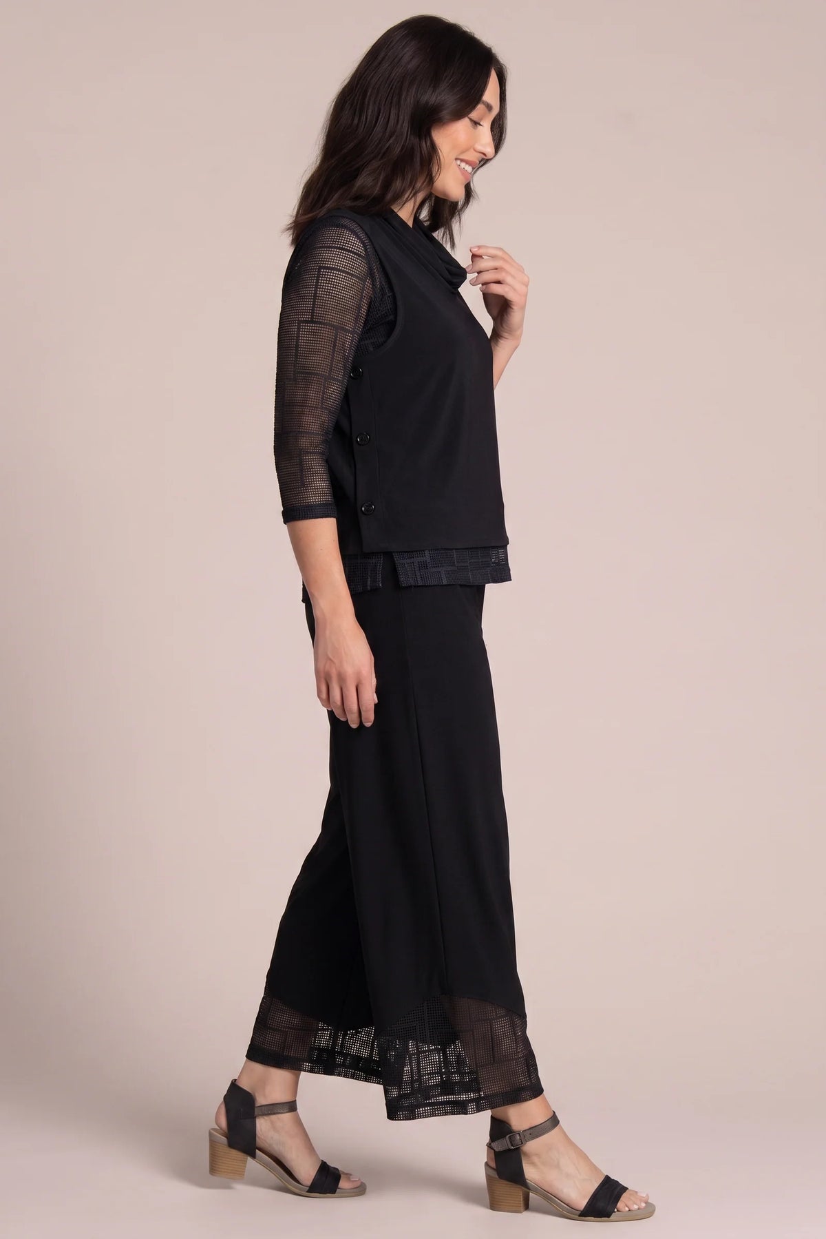 Soffio Crepe Top It Up Smock Vest Top in Black by Sympli