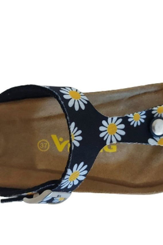 Women's Laguna Thong Sandal with Arch Support – in Black Daisy by Viking Sandals