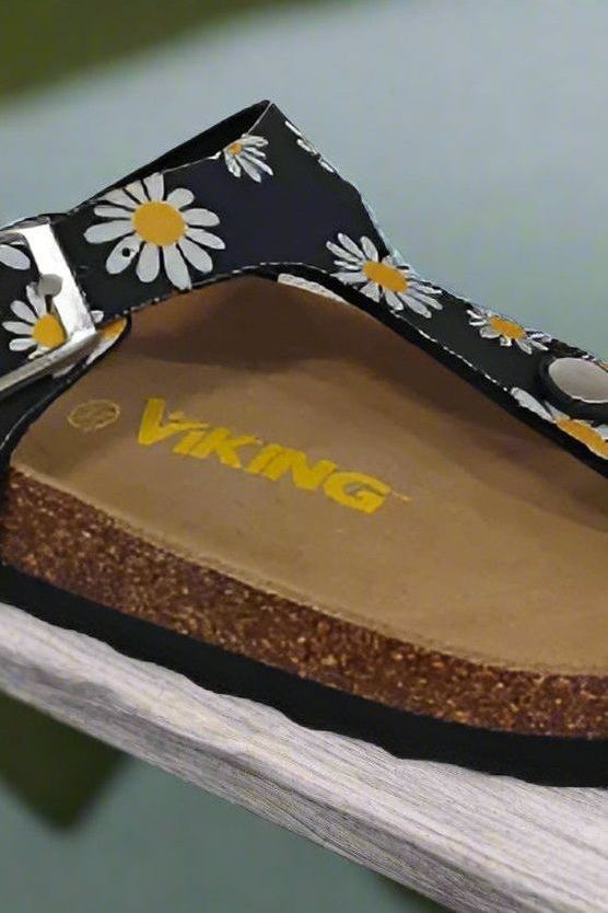 Women's Laguna Thong Sandal with Arch Support – in Black Daisy by Viking Sandals