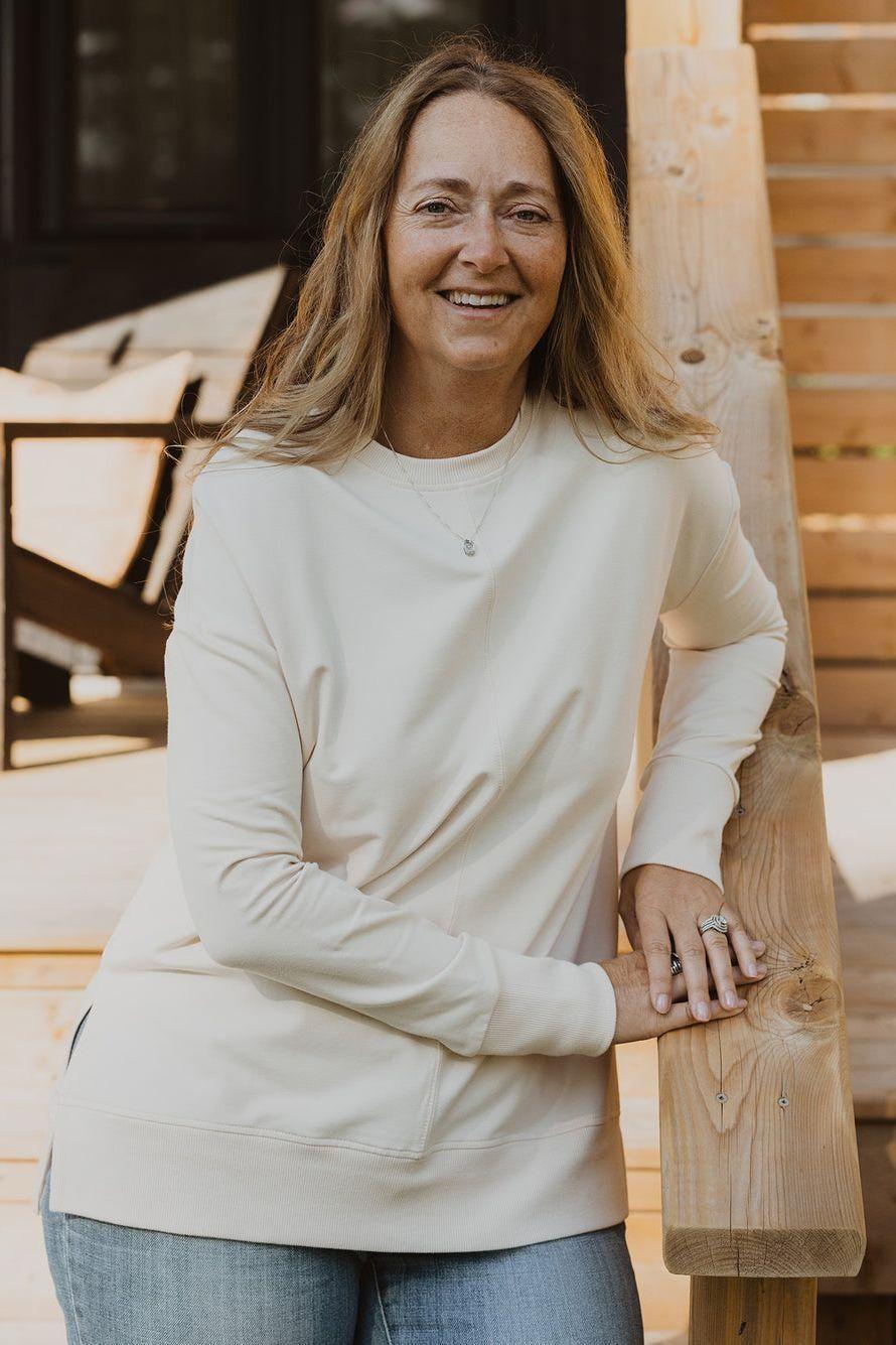 Women's Long Wheat Sweater in Ivory by Blondie Apparel🇨🇦 Final Sale