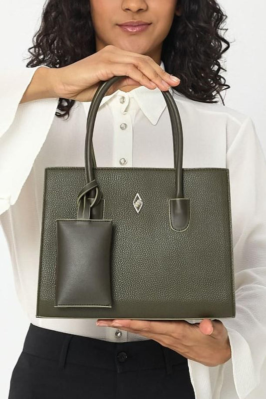 Vegan Pebbled Handbag in Khaki Green or Rich Brown With Shoulder Strap