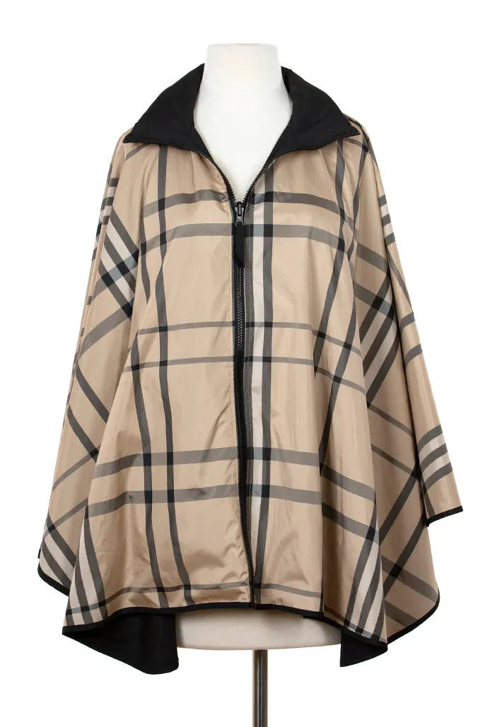 Black & Plaid Zippered SPORTYRAP | Woman's Rain Jacket One Size