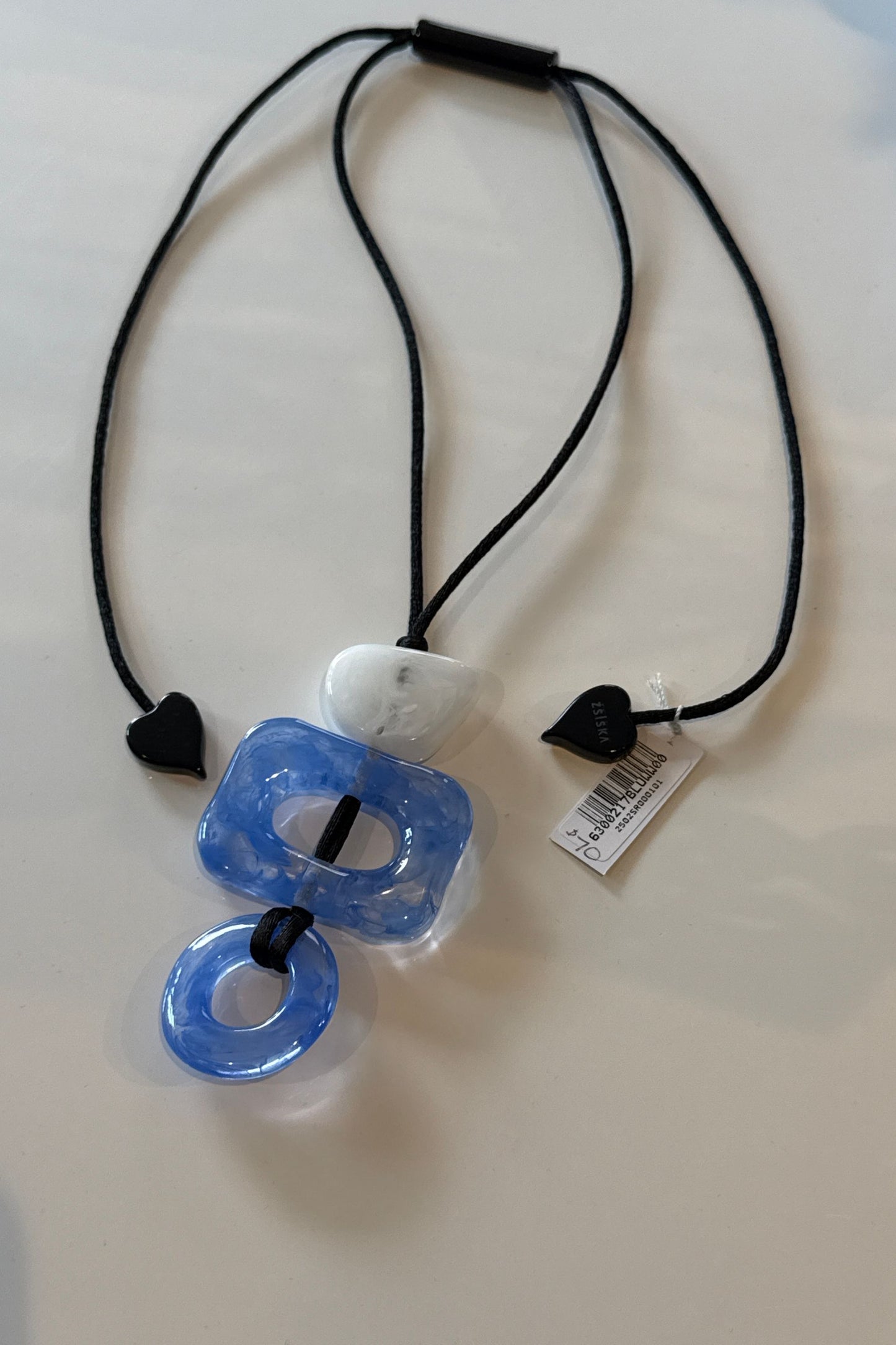 Organic Shaped Adjustable Cord Marbled Resin Pendant Necklace by Zsiska