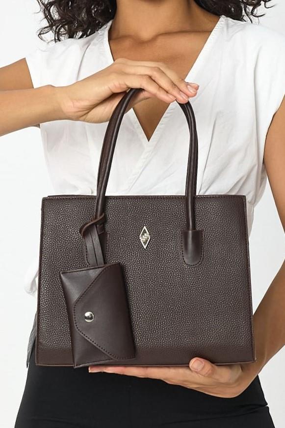 Vegan Pebbled Handbag in Khaki Green or Rich Brown With Shoulder Strap