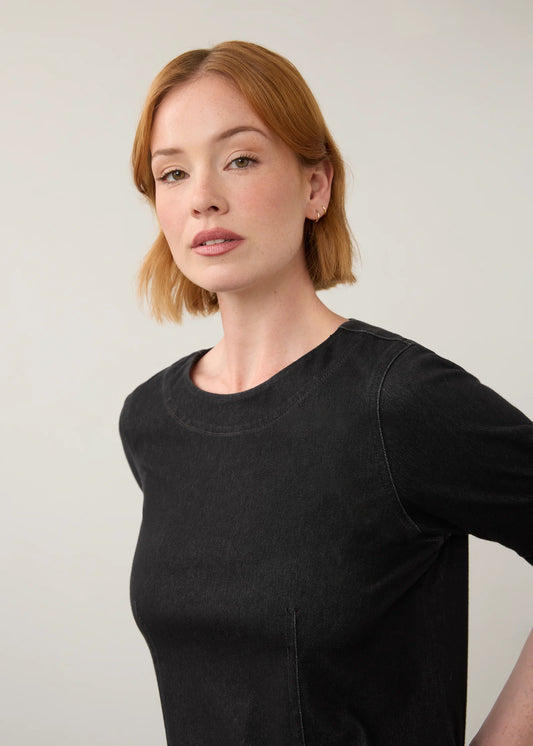 Fitted Elbow Sleeve Top in Carbon Black by French Dressing Jeans
