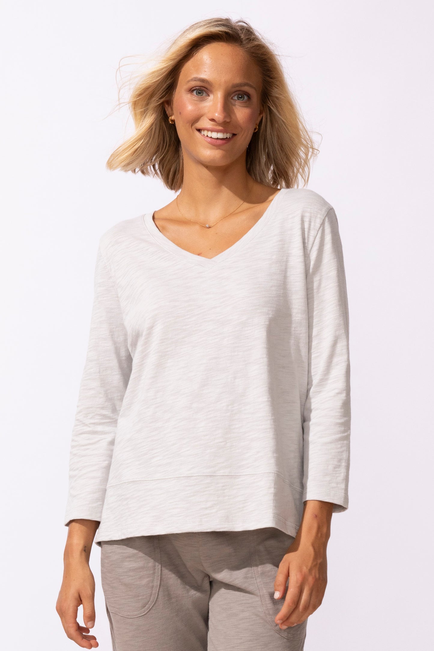 Easy Long Sleeve V Tee (Dune) - Escape by Habitat Clothing