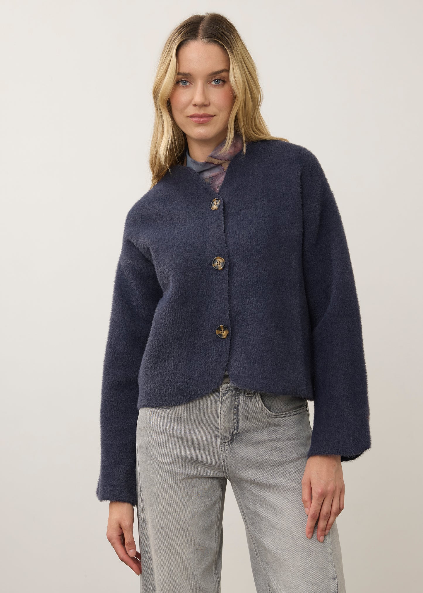 Women's Collarless Knit Sweater Jacket in Storm Cloud by French Dressing Jeans
