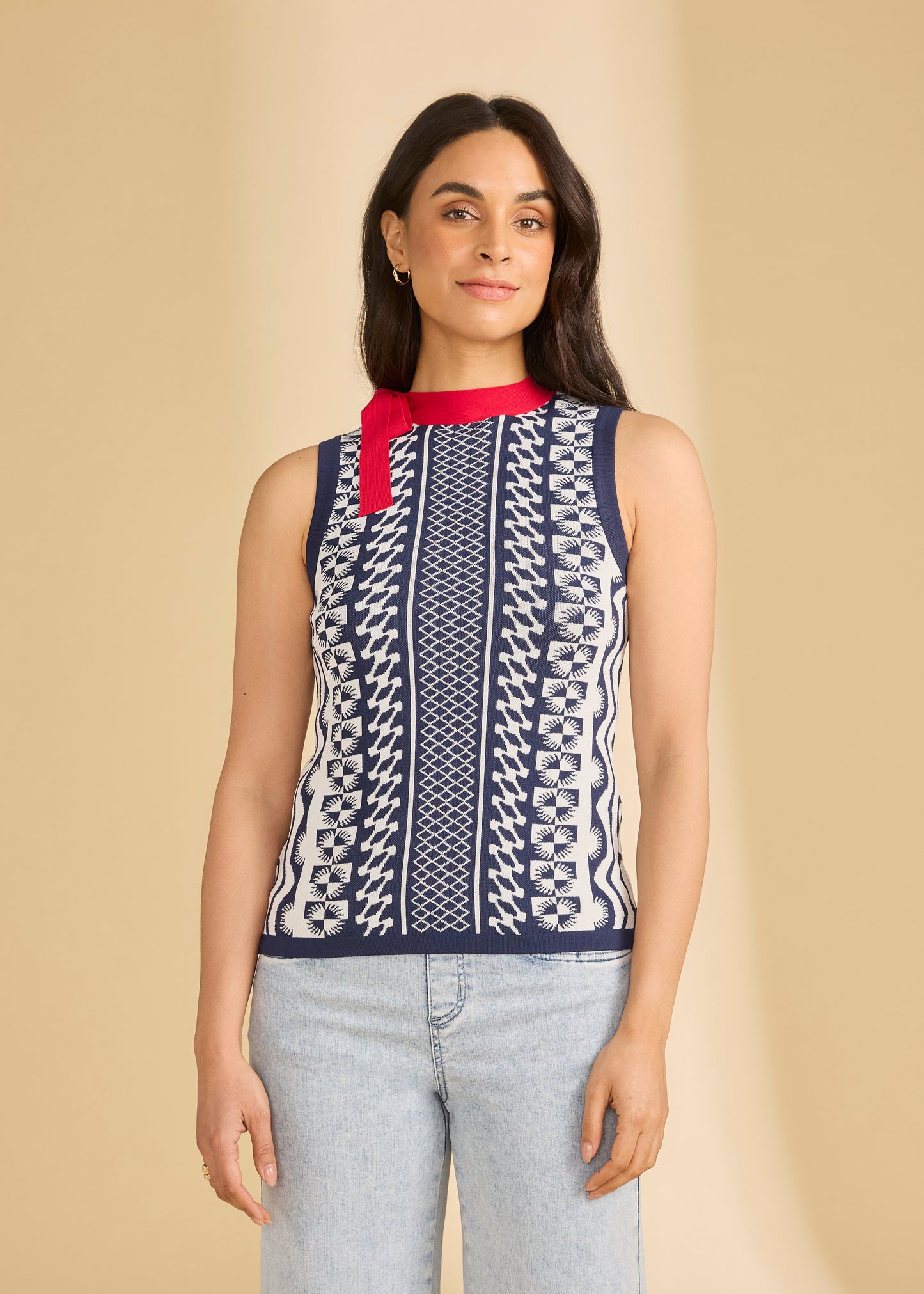 Women's Sleeveless Sweater in Global Abstract Pattern  by French Dressing Jeans