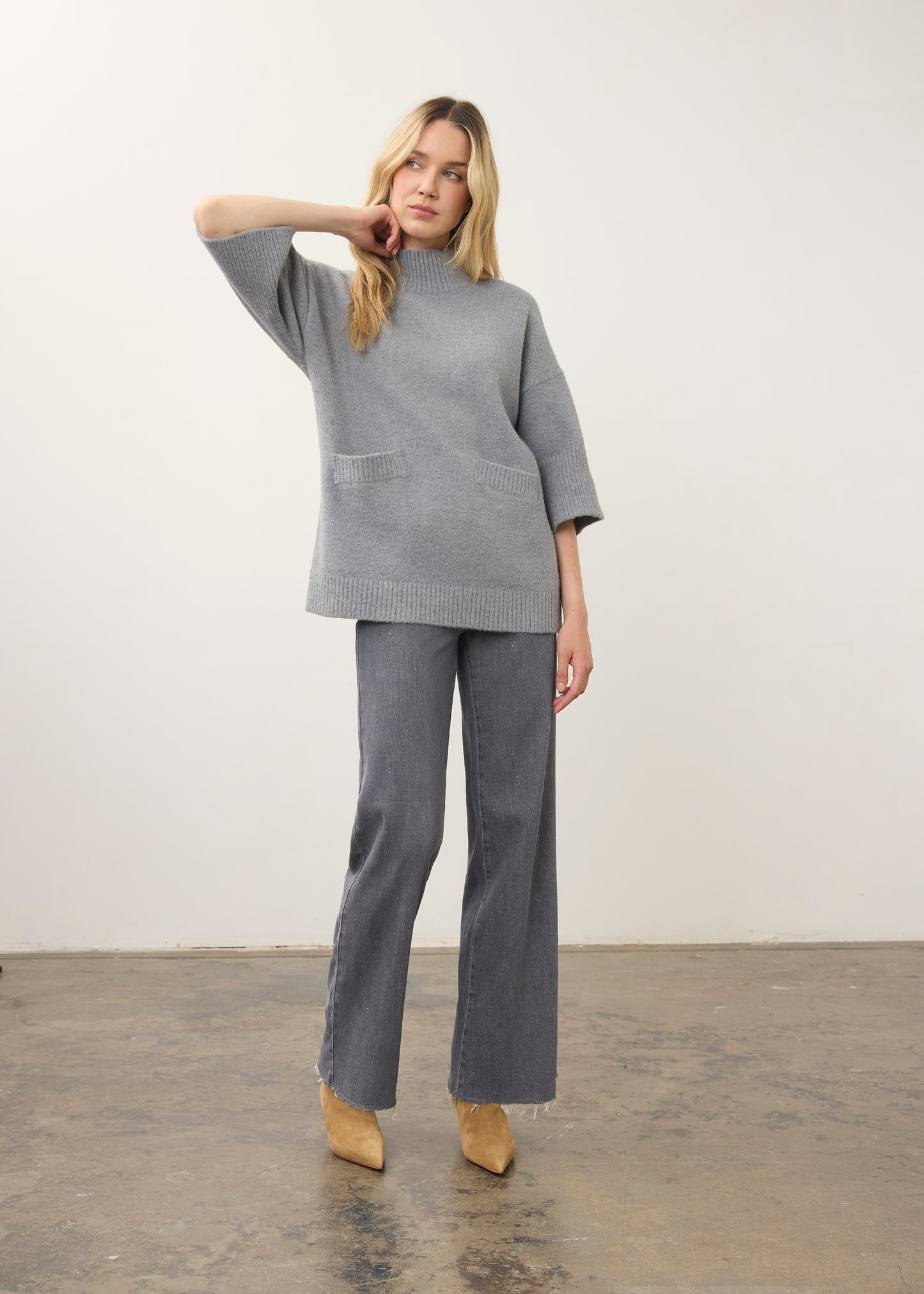 Women's Cozy Mock Neck Sweater in Storm Grey by French Dressing Jeans