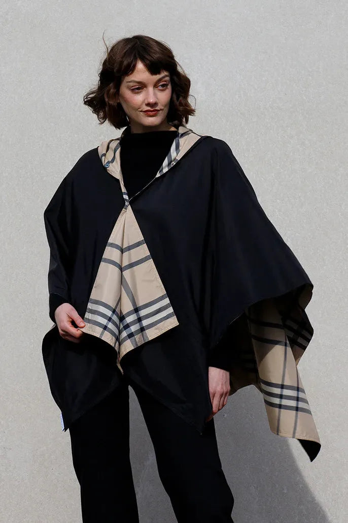Black & Plaid RAINRAP | Women's Hooded Winter Wrap Jacket One Size