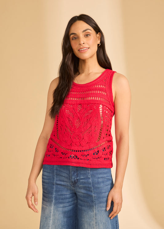 Women's Crochet Tank Top Sweater in Red by French Dressing Jeans