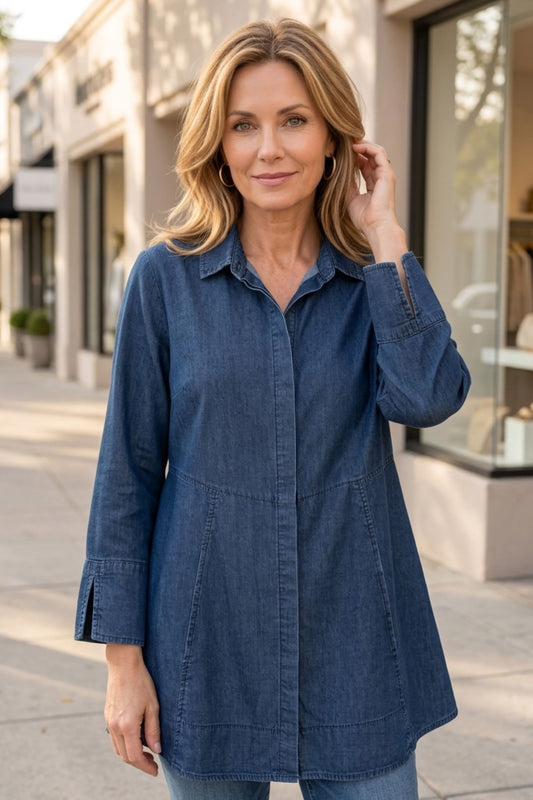 Women's The Denim 'One' Tunic Shirt in Dark Denim by Habitat Clothes