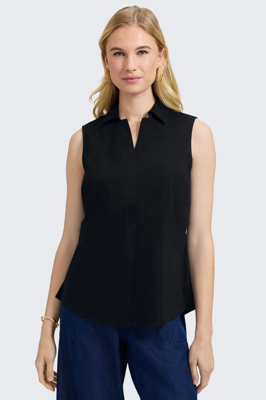 Taylor No Iron Stretch Sleeveless Shirt in Black by Foxcroft
