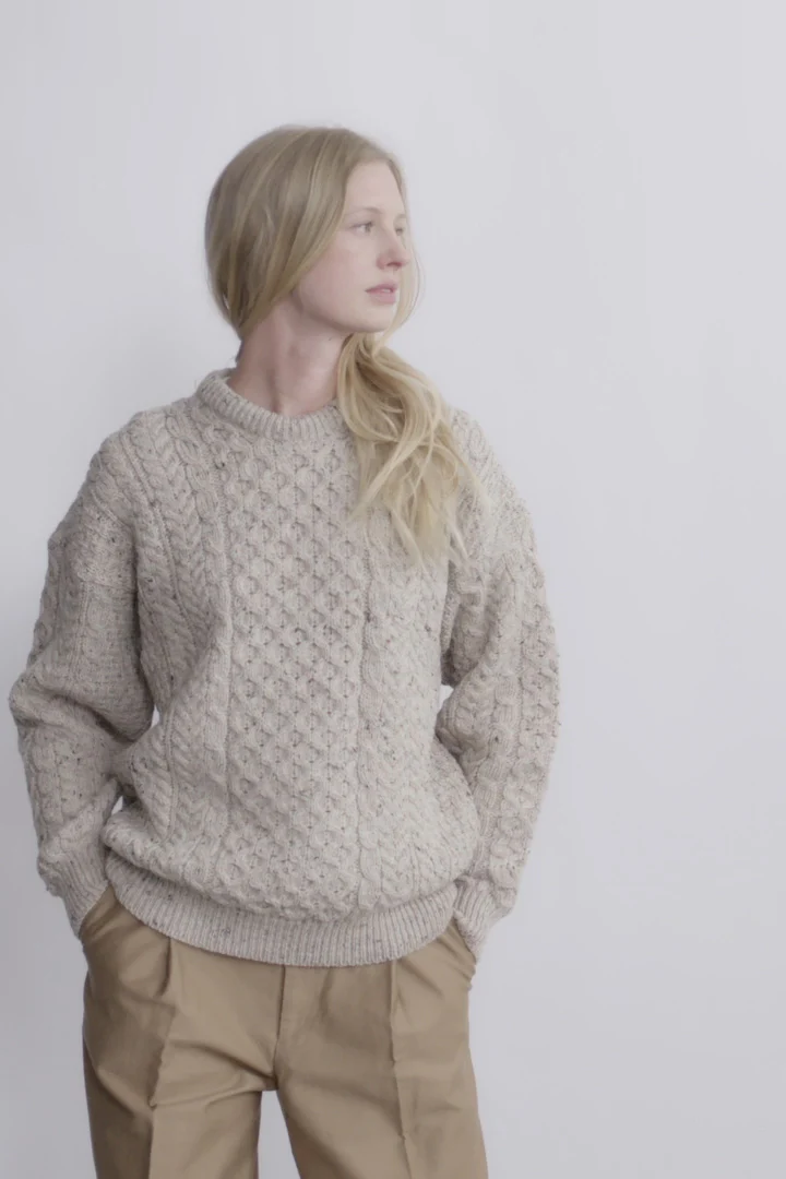 Inishbofin Ladies Traditional Aran Sweater in Flecked Oat by Aran Woolen Mills