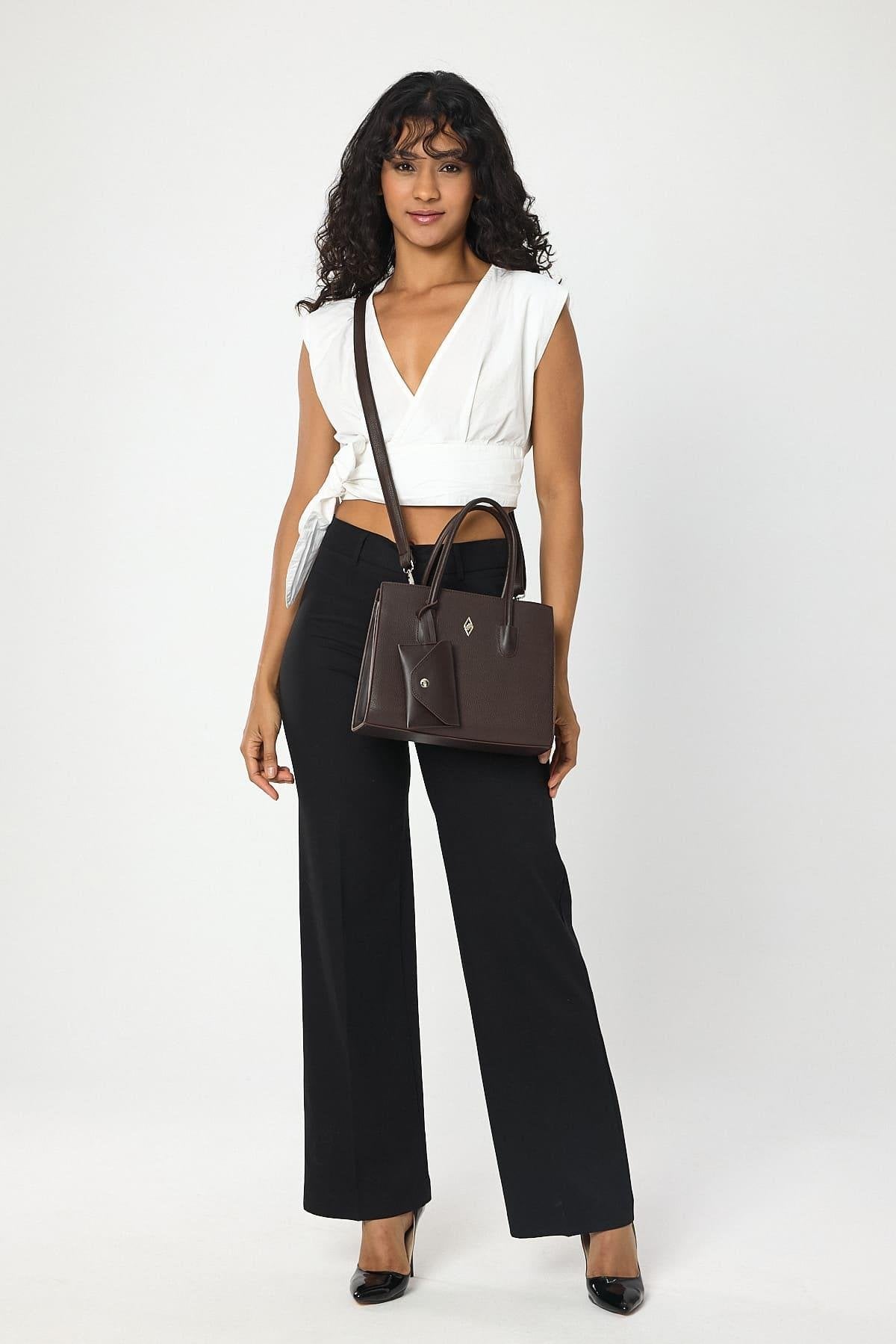 Vegan Pebbled Handbag in Khaki Green or Rich Brown With Shoulder Strap