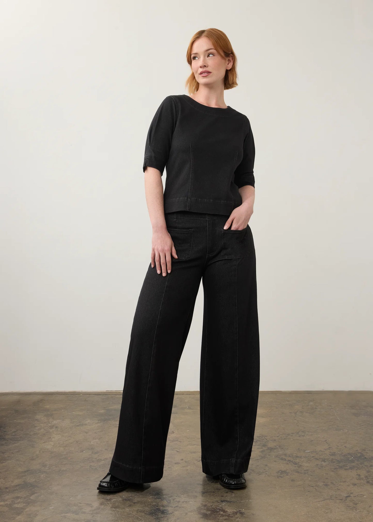 Fitted Elbow Sleeve Top in Carbon Black by French Dressing Jeans