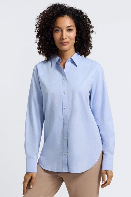 Meghan Long Sleeve Button Up Shirt in Soft Indigo by Foxcroft
