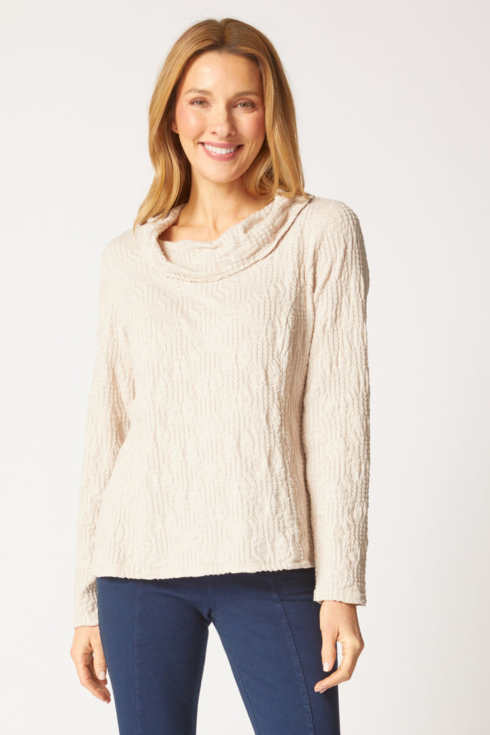 Women's Sunburst Knit Cowl Neck Pullover Top in Dove by Habitat