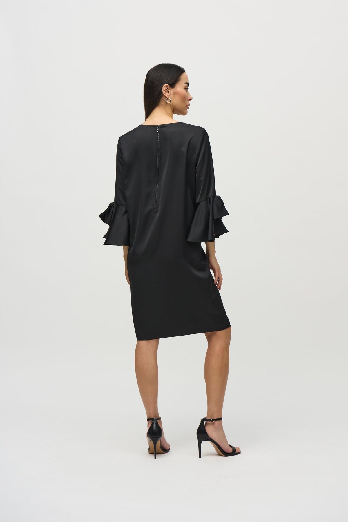 Joseph Ribkoff Ruffle Dress Satin Ruffle Sleeve Straight Dress Black by Joseph Ribkoff – Once@426 ...