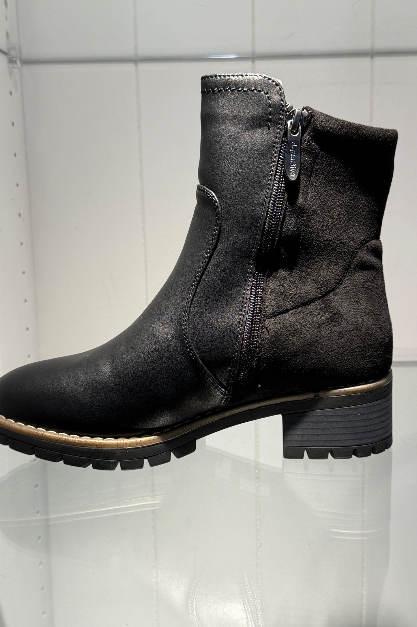 Aqua Diva Women’s Leather Ankle Boot in Black