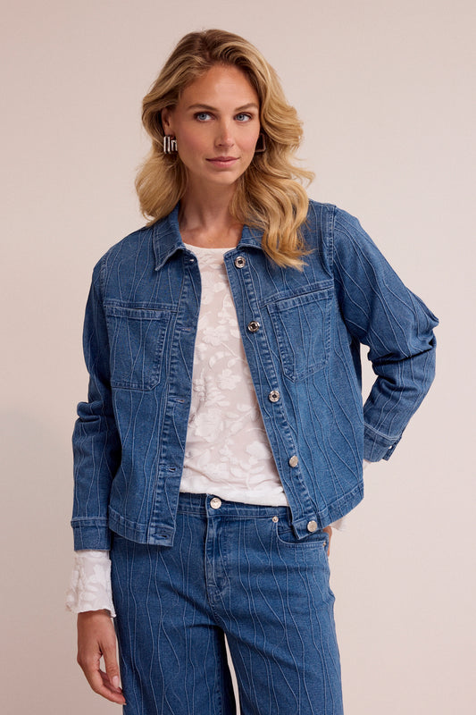 Pintuck Pattern Denim Jacket by Tramontana