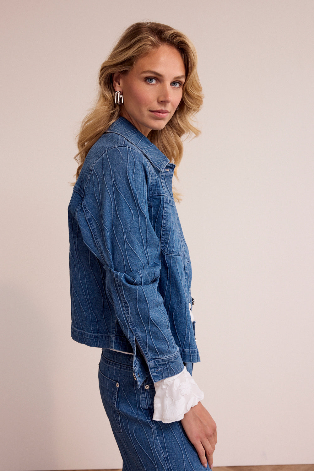 Pintuck Pattern Denim Jacket by Tramontana